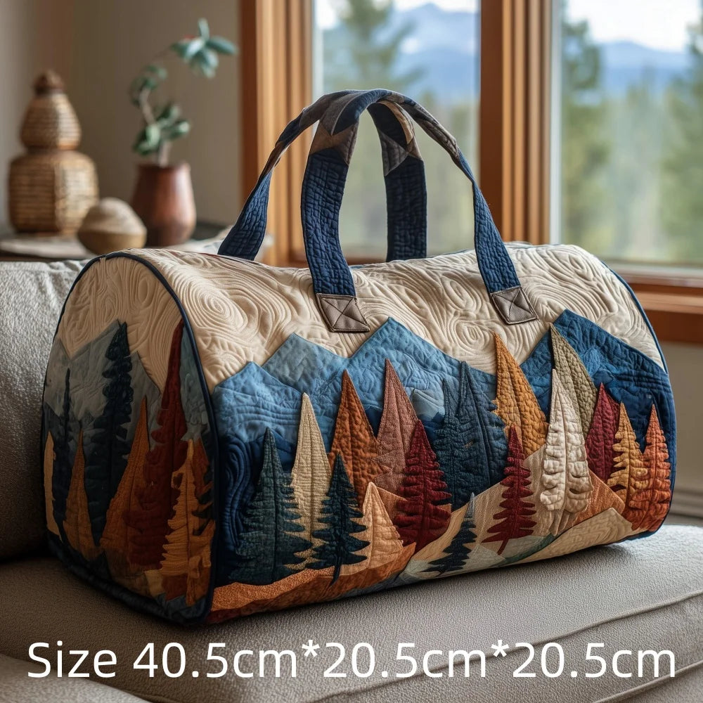 3D Print Quilted Duffle Bag Mountain Forest Lake Cabin Scenery Weekend Gym Overnight Bags Carryall Handbag Travel Camping Hiking
