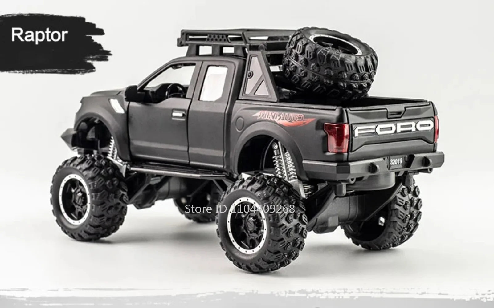 1:32 Scale Raptor F-150 BigFoot Pickup Car Model Toy Pull Back Sound&Light Off Road Truck Models Collection Gifts