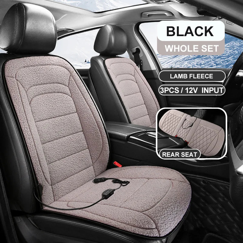 Heated Car Seat Cover 12V Fast Heating Seat Cushion Warm Plush Car Seat Heating Covers Seat Protector Auto Seat Heater Pads Mat