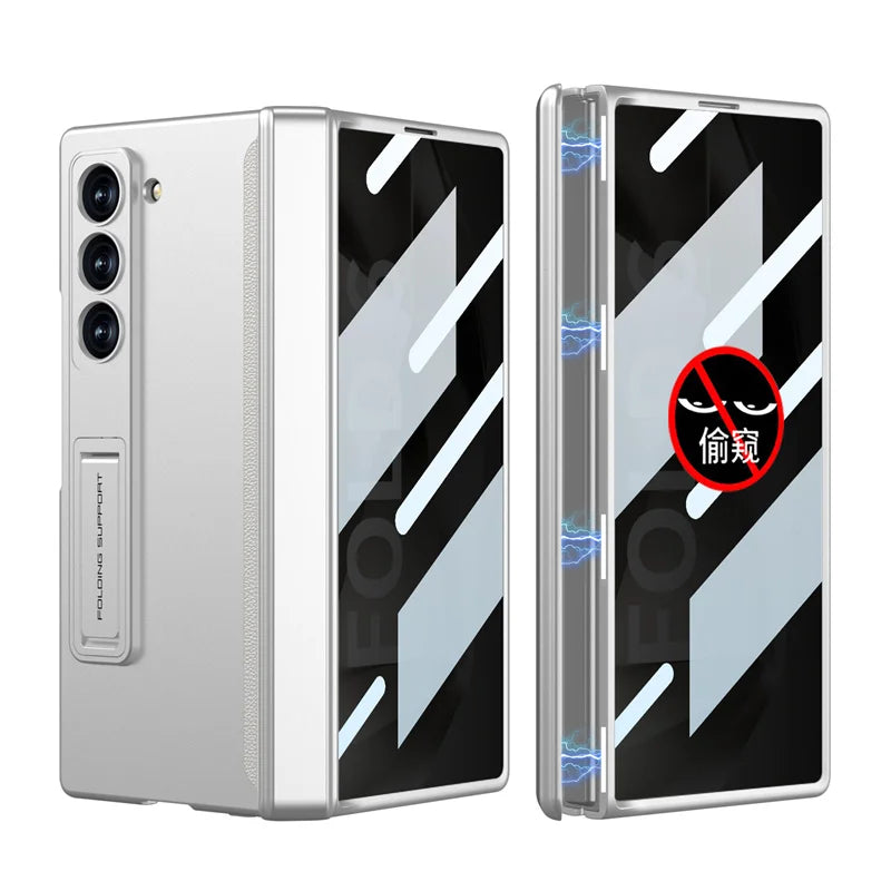 Luxury  Hinge Case for Samsung Z Fold 6 3 4 5 Case with Anti-peeping Glass All-inclusive Shockproof Shell Case