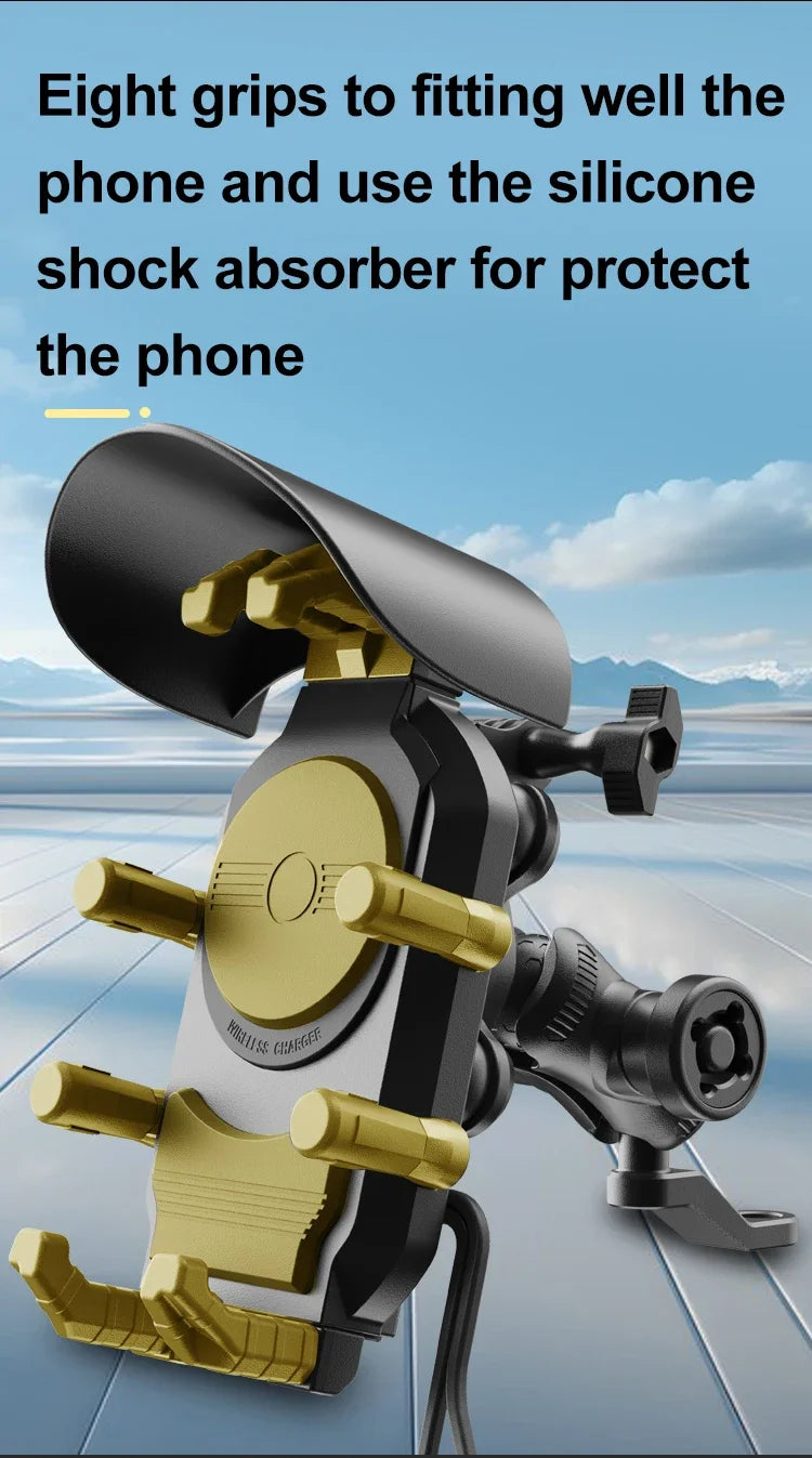 Shockproof & Light Blocking Motorcycle Phone Holder Wireless Charger & 18W USB 30W Type C Fast Charging Motorbike Bicycle Stand