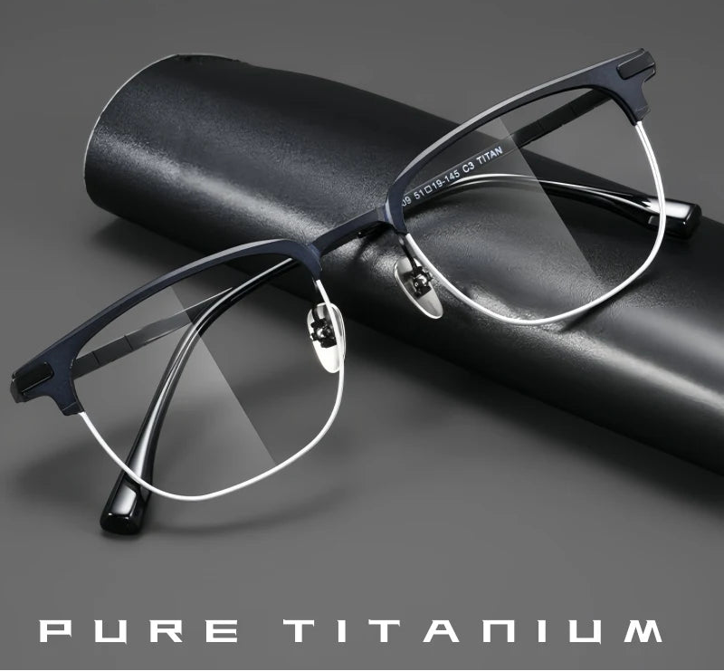 Mens Retro Oval Lightweight Pure Titanium Eyeglasses Frames