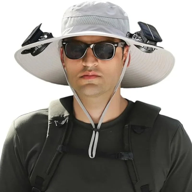 Wide Brim Solar Fan Hat With Dual Fans