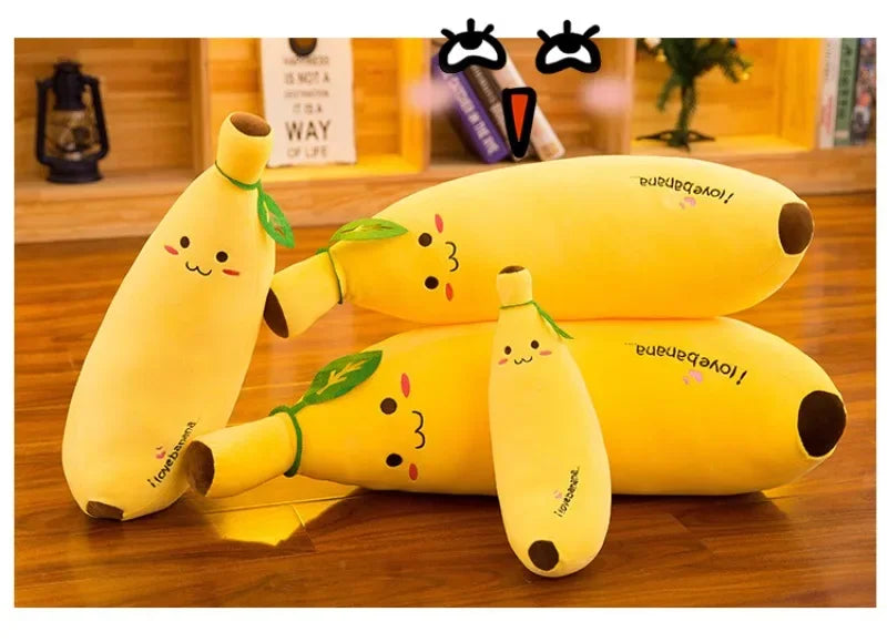 Cute Long Strip Banana Stuffed Body Pillow Cartoon Expression Plush Cushion Sofa Bedroom Bananas Throw Pillow Home Decoration
