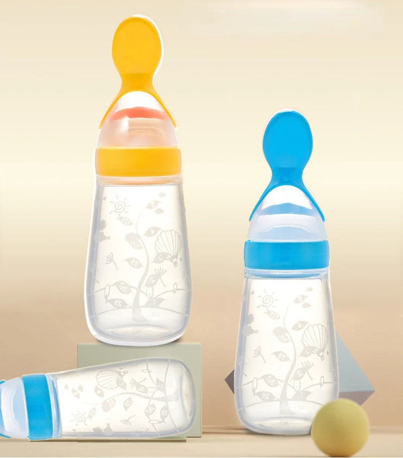 Squeezing Baby Feeding Bottle Silicone Newborn Baby Training Rice Spoon Infant Cereal Food Supplement Feeder Toddler Milk Bottle