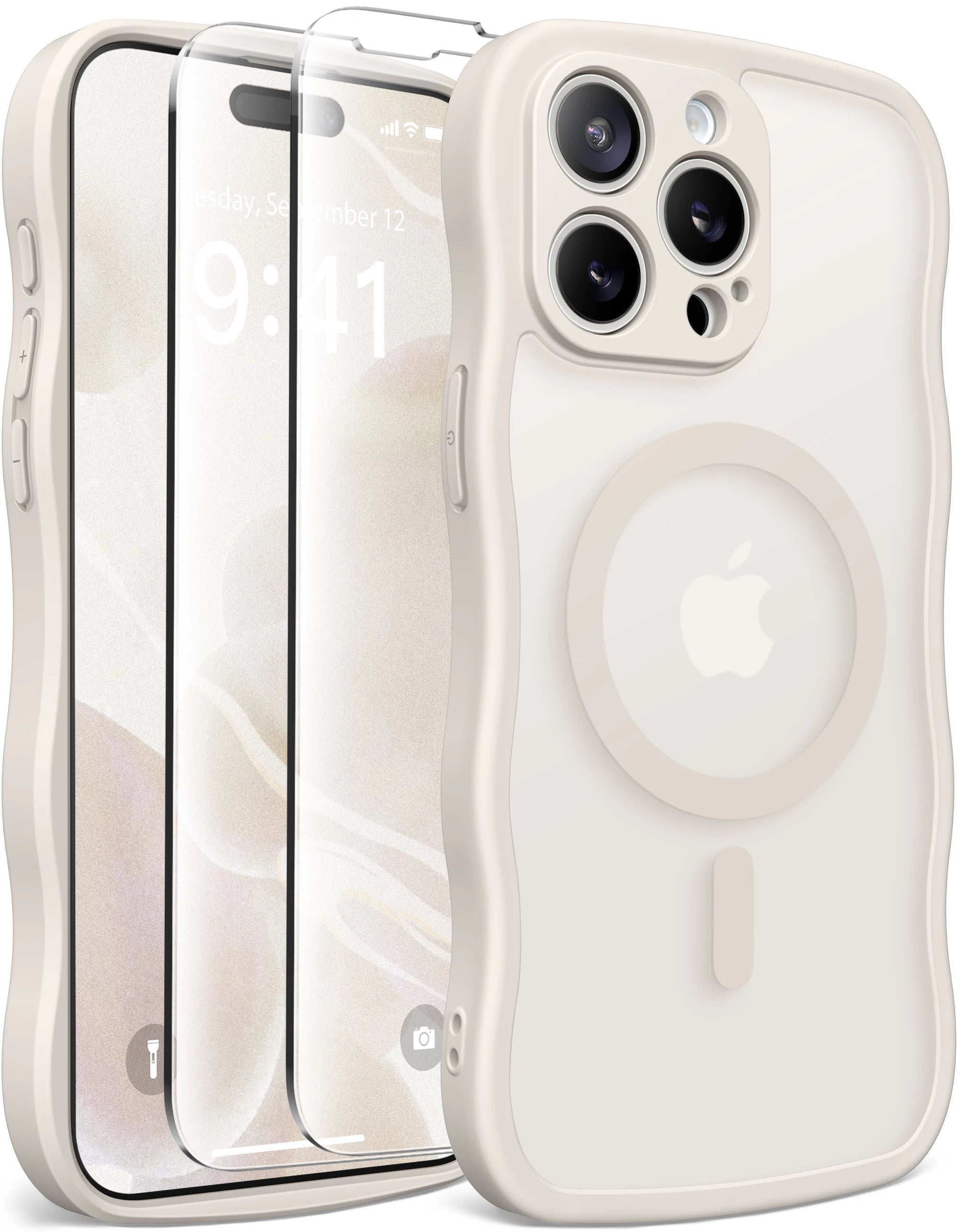 For iPhone 15 Pro Max Case Curly Wave Frame Shape Design Camera Protection Drop Shockproof Compatible with MagSafe Phone Case