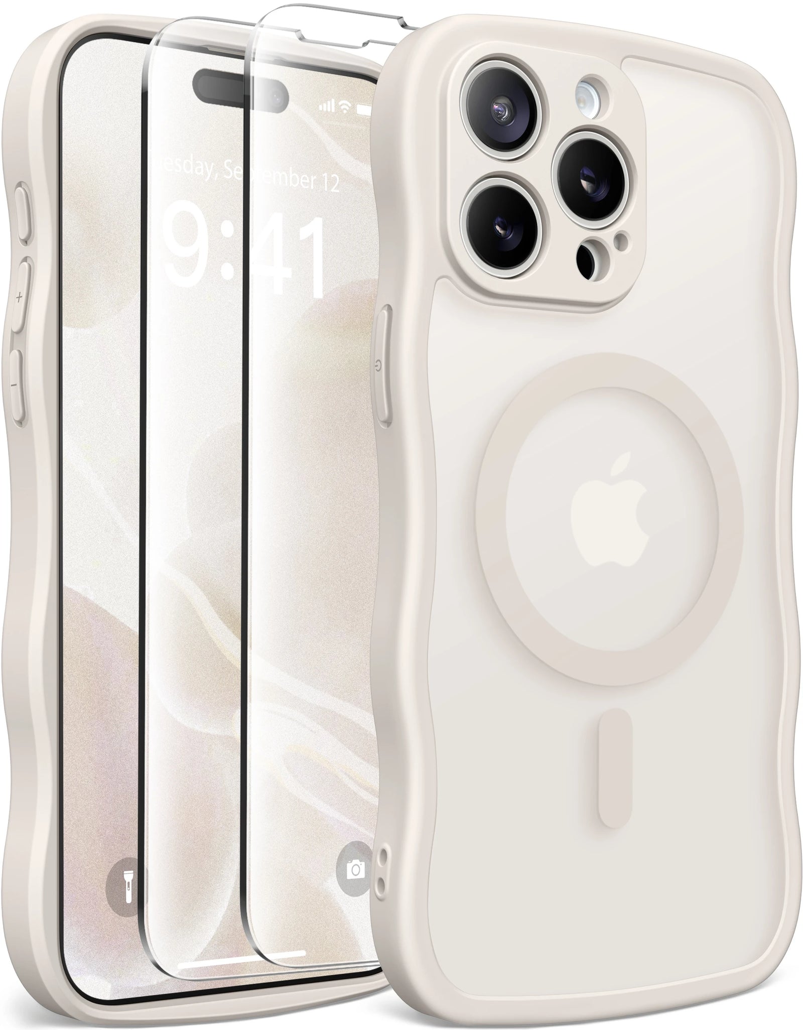 For iPhone 15 Pro Max Case Curly Wave Frame Shape Design Camera Protection Drop Shockproof Compatible with MagSafe Phone Case