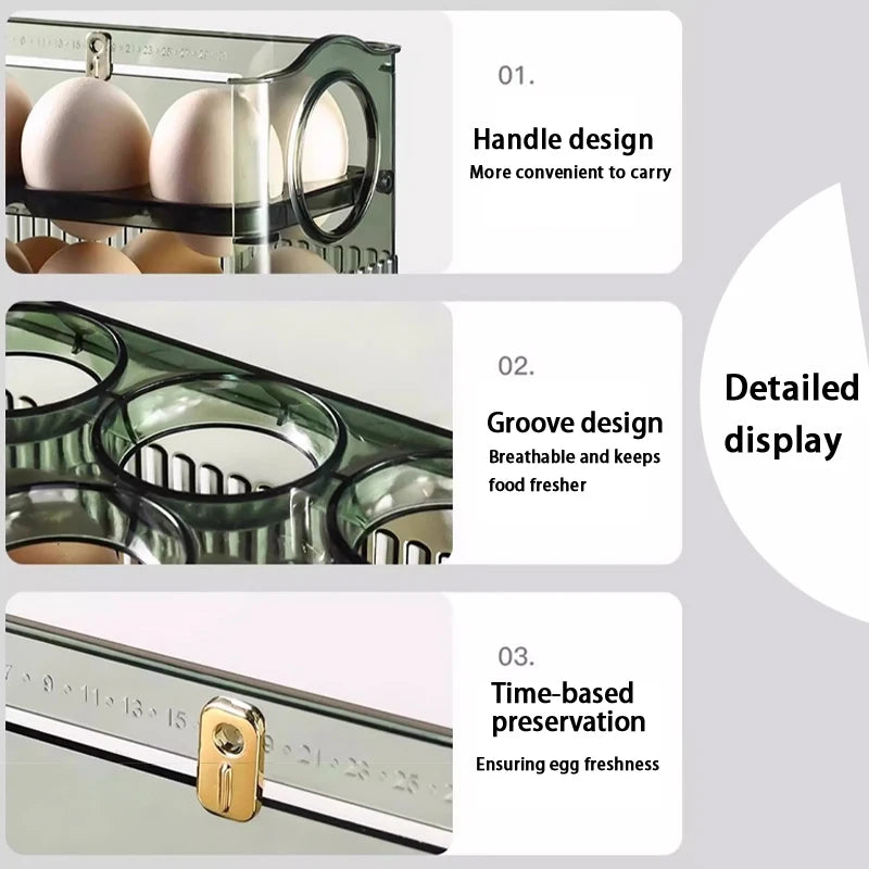 Self-Rolling Egg Dispenser – 2-Layer Clear Egg Storage Bin for Fridge Door