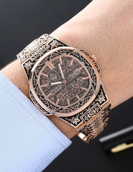 Fashion Luxury Brand High Quality Men Quartz Watches Vintage Flower Pattern Carving Wristwatch Full Stainless Steel