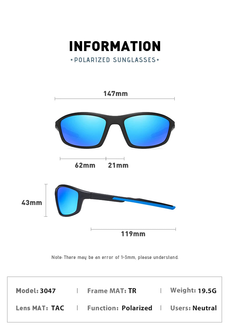 TR90 Polarized Outdoor Sports Sunglasses UV400 Mirror Anti-Glare Driving Glasses for Men Women