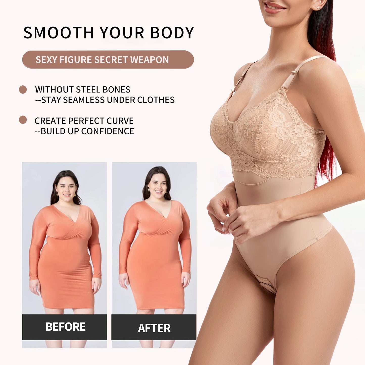 Lace Thongs Bodysuit Shapewear Women Seamless Full Body Shaper Waist Slim Tummy Control Underwear Flat Belly Smooth Corset Nude