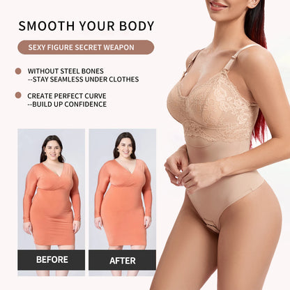 Lace Thongs Bodysuit Shapewear Women Seamless Full Body Shaper Waist Slim Tummy Control Underwear Flat Belly Smooth Corset Nude