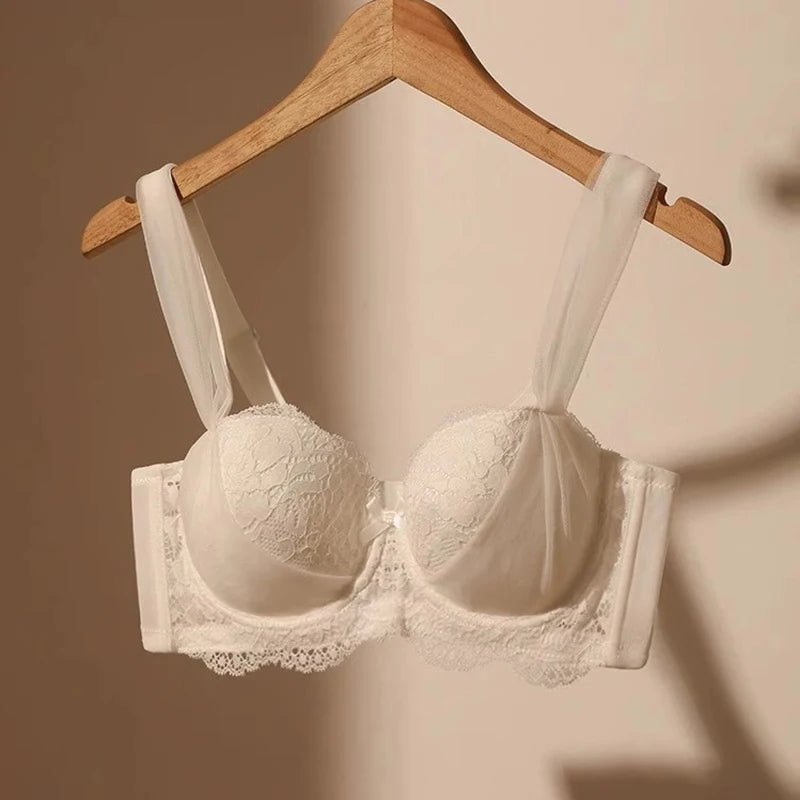 Womens French Lace Underwire Push Up Minimizer Bra
