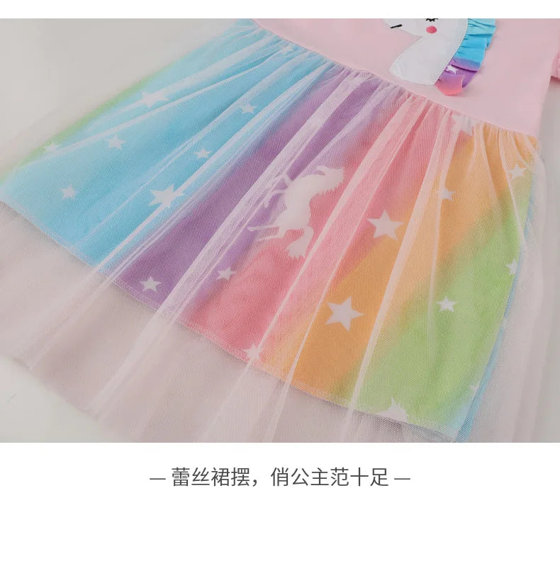 Unicorn Butterfly Princess Cotton Dress for Girls Summer Knee Length Dress