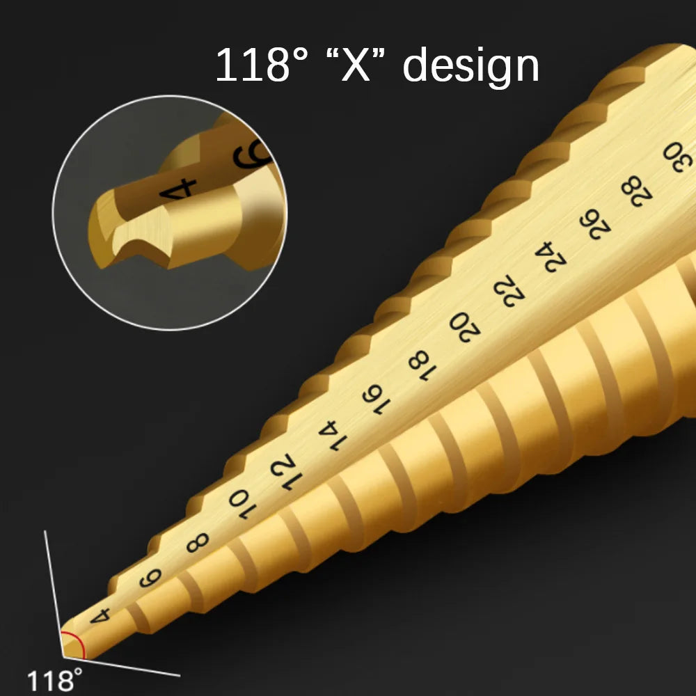 4-12 4-20 4-32 MM HSS Titanium Coated Step Drill Bit Drilling Power Tools for Metal High Speed Steel Wood Hole Cutter Cone Drill