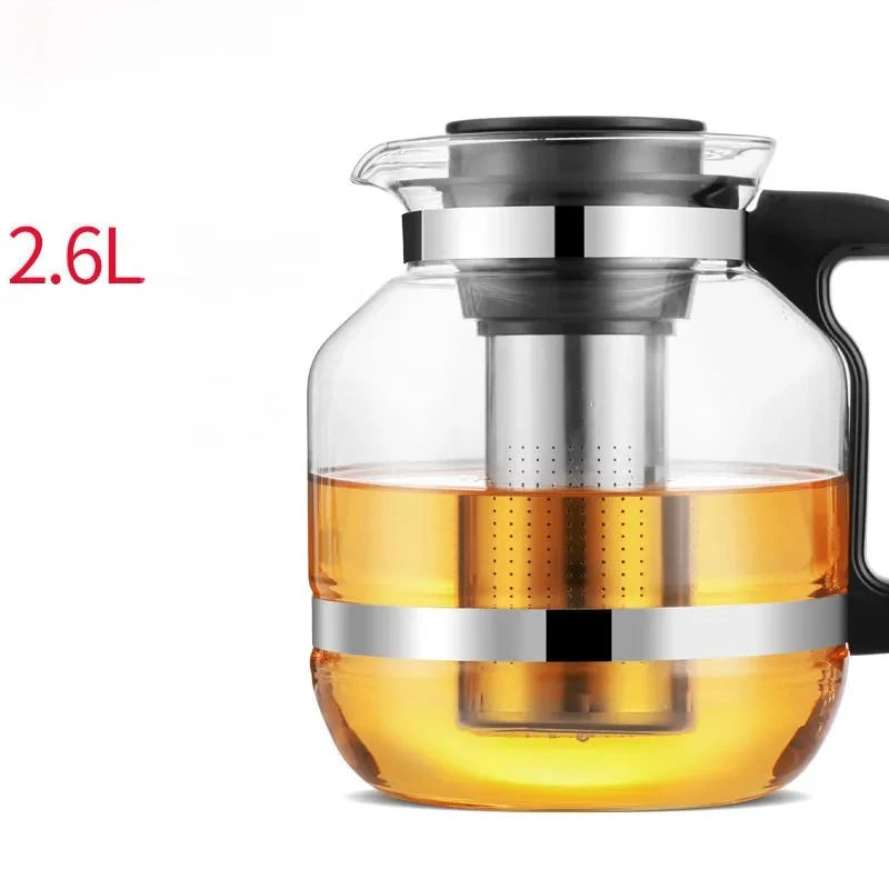 Heat Resistant Glass Teapot with Stainless Steel Strainer Large Capacity Tea Kettle 1.5L