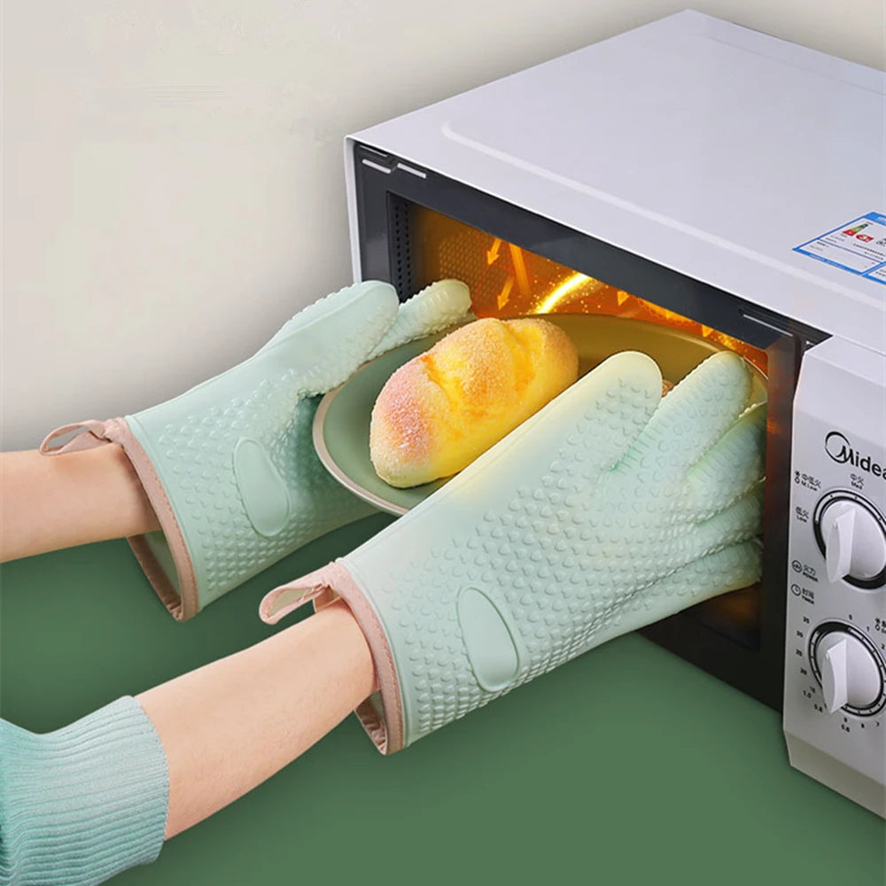 Heat Resistant Silicone Gloves Microwave Oven Baking Gloves Kitchen Anti-scald Anti-slip Silicone BBQ Heat Insulation Mitts