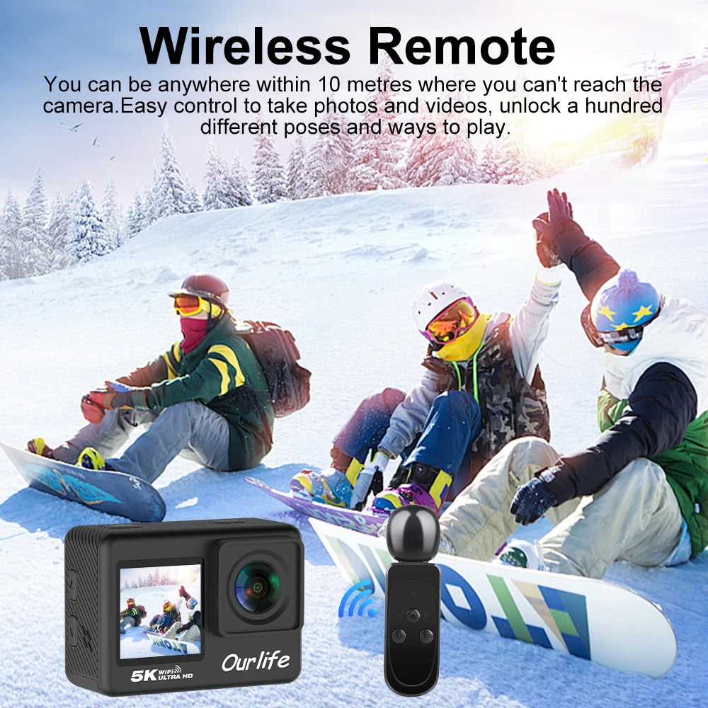 5K Action Camera with 2.0 Inch Touch Screen WiFi EIS and 30M Waterproof Housing