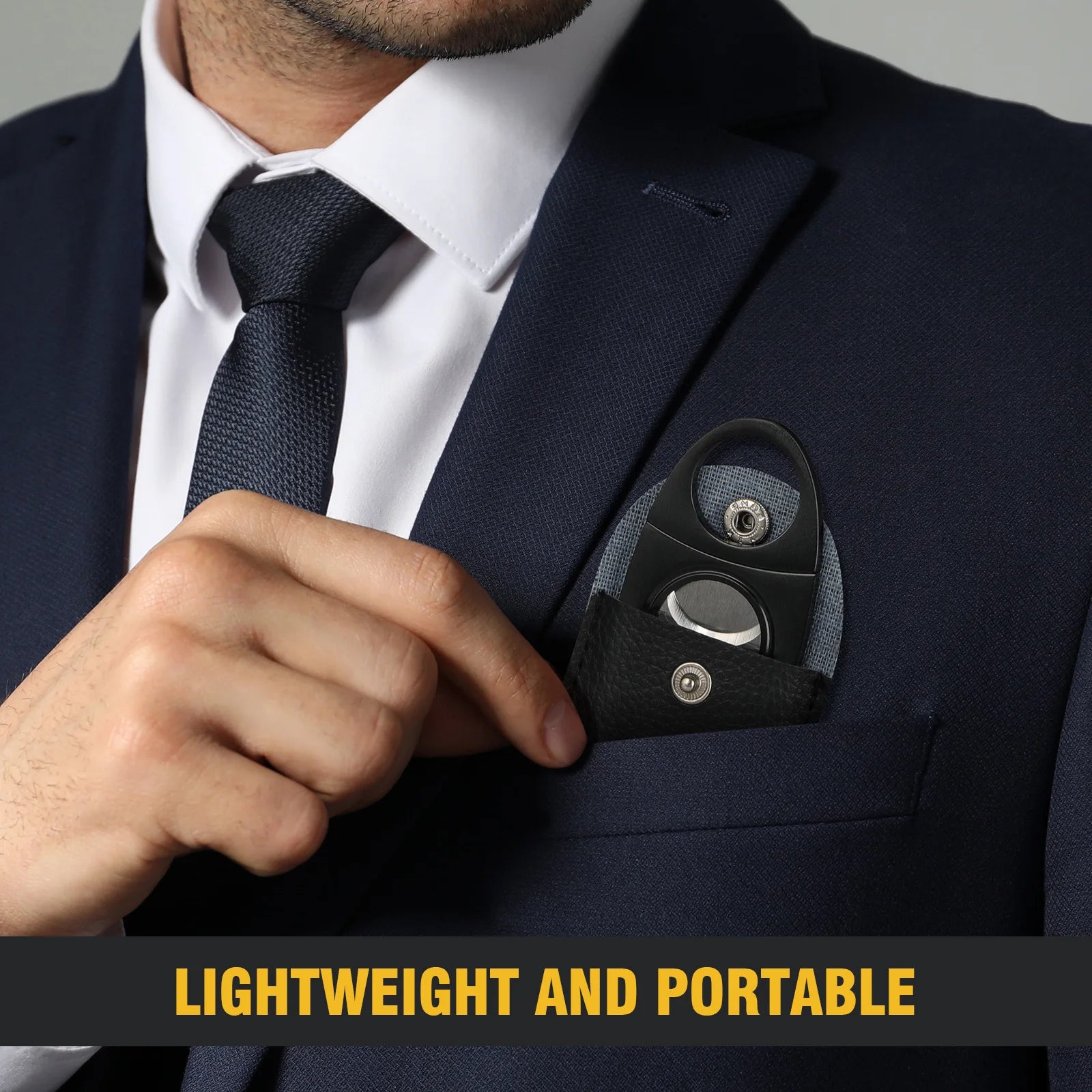 Cigar Cutter with Leather Case for Men, Stainless Steel, Double Cut Blade Guillotine, Cigar Accessories