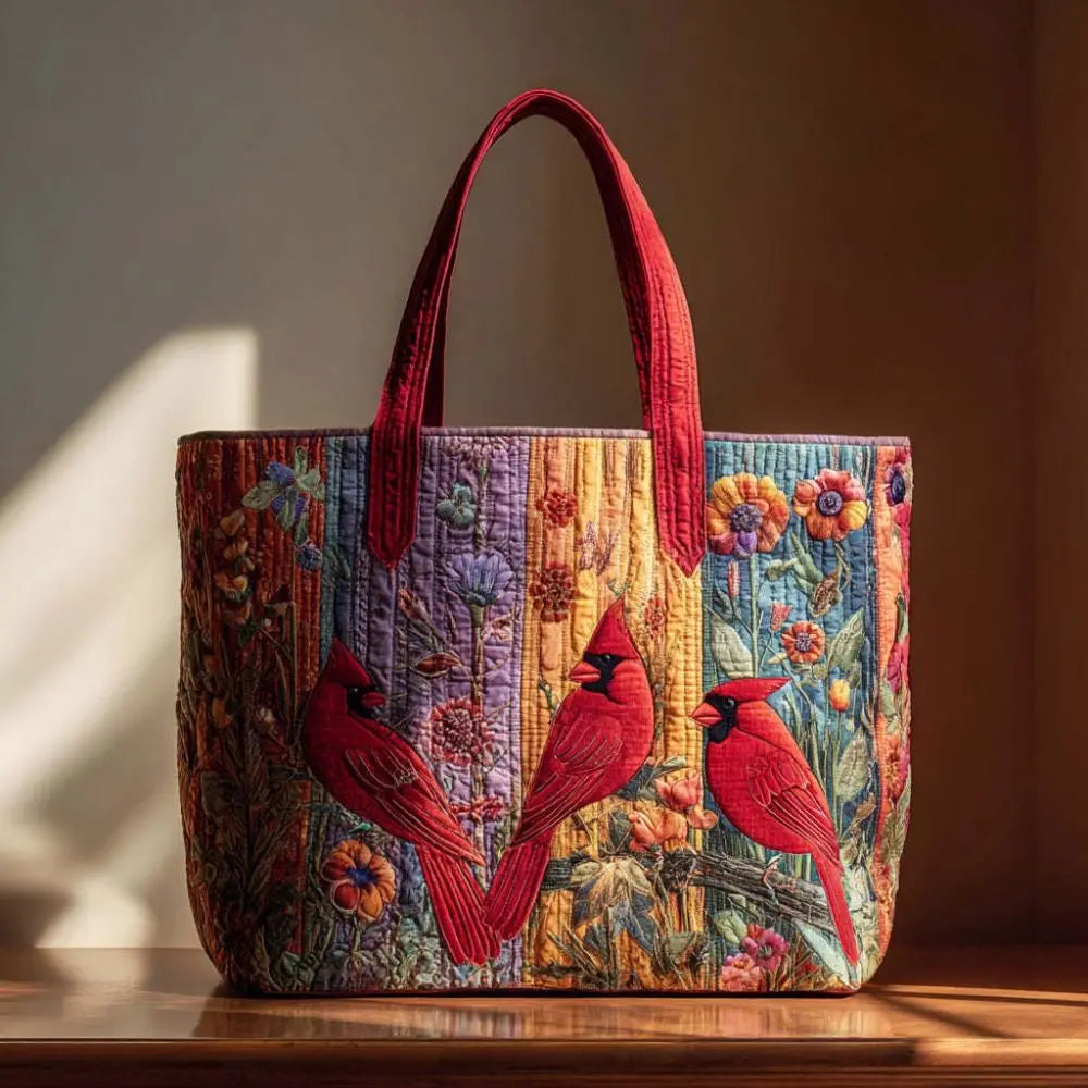 Cat Print Quilted Canvas Tote Bag Large Capacity Floral Shoulder Tote