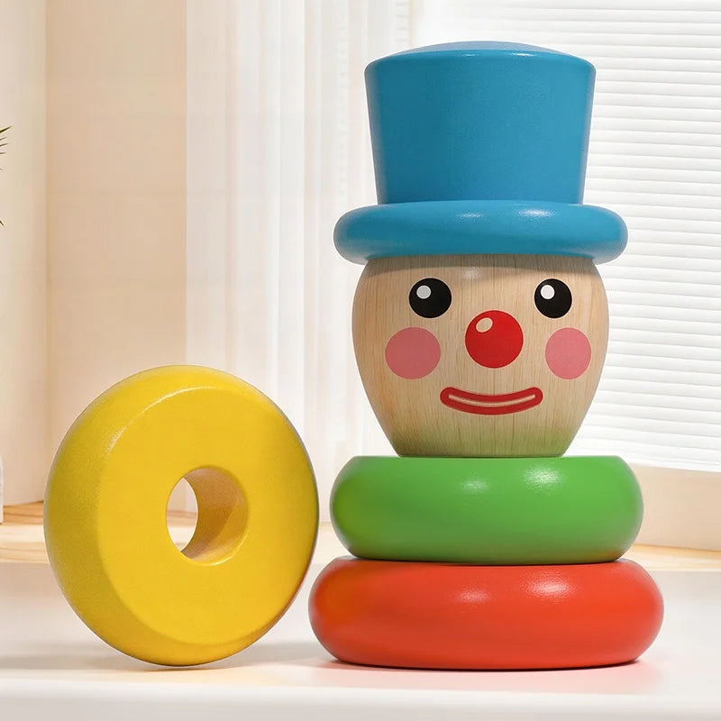 Wooden Clown Balance Scale and Stacking Rings Educational Toy