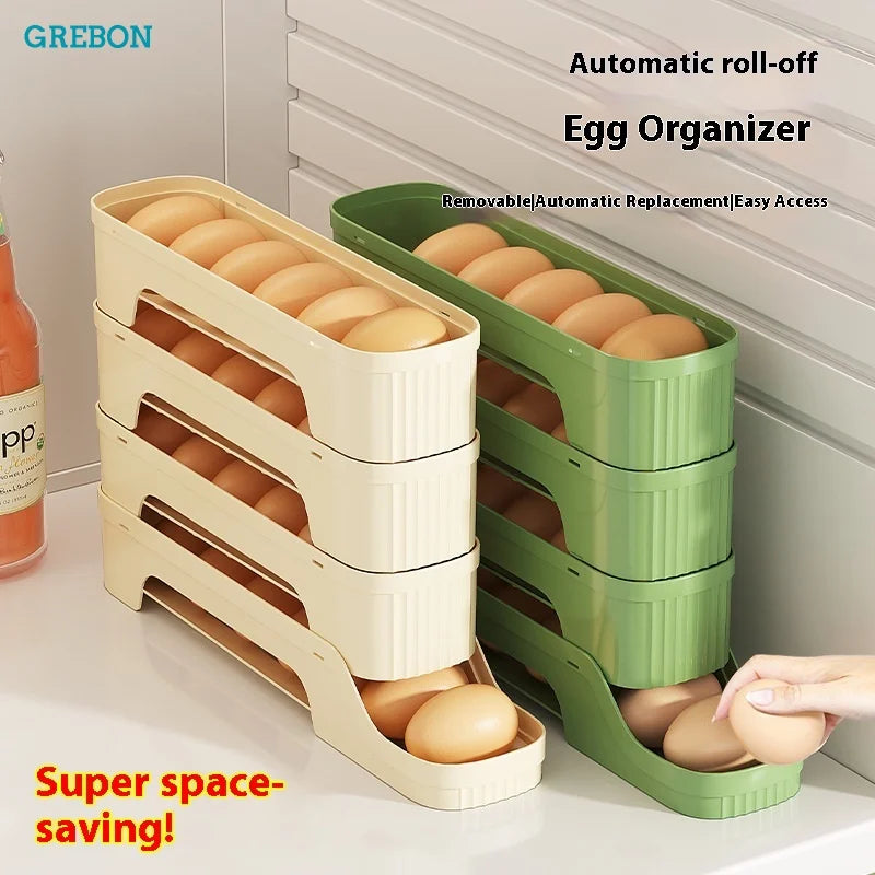 Multi-Layer Egg Storage Box – Automatic Rolling Slide Refrigerator Door Egg Holder Dispenser