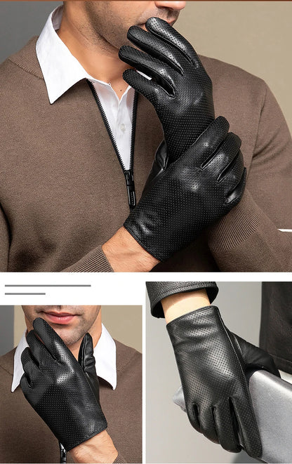 Autumn Men style Business Sheepskin Leather Gloves Winter Full Finger Touch Screen Black Gloves Riding Motorcycle Gloves