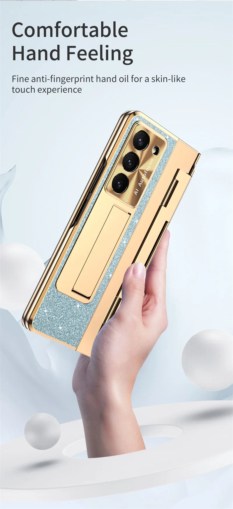Luxury Flip Leather PC Integrated Phone Case For Samsung Galaxy Z Fold 3 4 5 6 Glitter Series With Holder Phone Protective Case