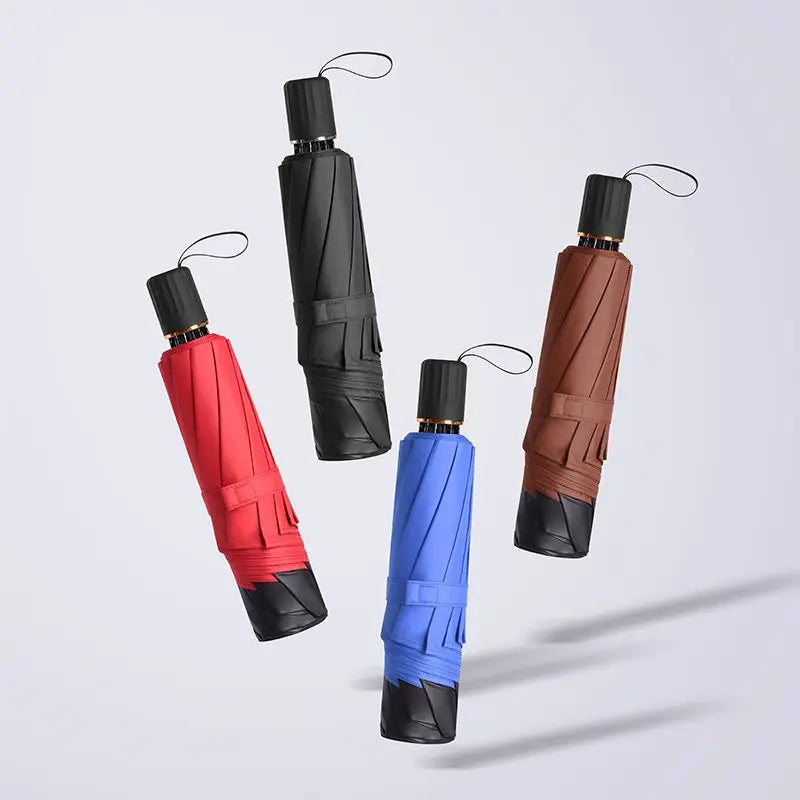 Triple Folding Windproof Reinforced Business Umbrella Dual Use Sun Rain Compact Travel Umbrella