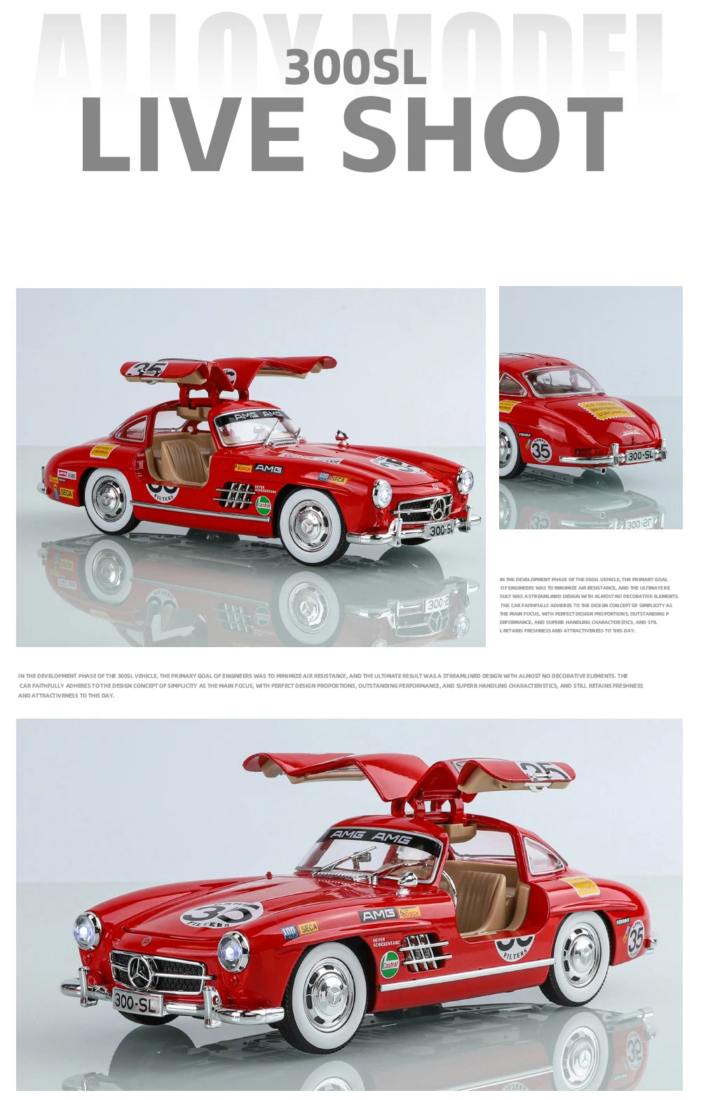 1:24 Mercedes-Benz 300SL Electroplated Version Alloy Diecast Classic Car Model Display Collection
