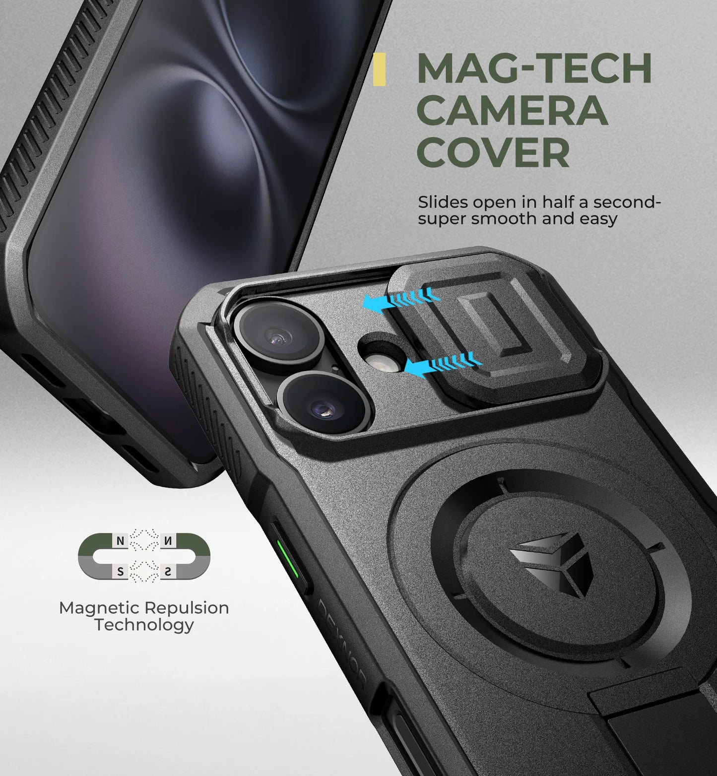 For iPhone 16 Compatible MagSafe Case with Slide Camera Cover and Adjustable Kickstand Shockproof Bumper Slim Protective Case