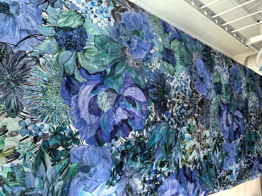 80S Like Liberty Fabric blue Marina seaflower Cotton Long-staple  Designer High-density Women's dress Children's Clothing  cloth