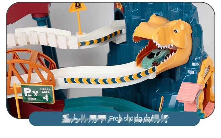 Electric Rail Car Dinosaur Building Parking Lot Adventure Racing Rail Car Toys Brain Mechanical Interactive Rail Cars