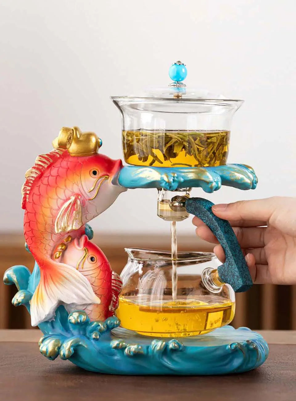 Fish Magnetic Teapot Glass Lazy Automatic Tea Making Household Pu'er Oolong Tea Set Infuser Drinking