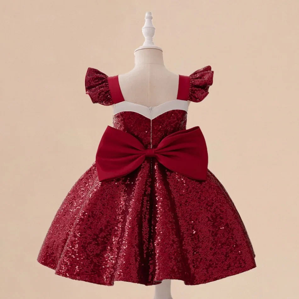 Red Party Dress For Girls Princess Dress Elegant Sequin Birthday Dresses Girl Wedding Gown Children Costumes 3-8 Years