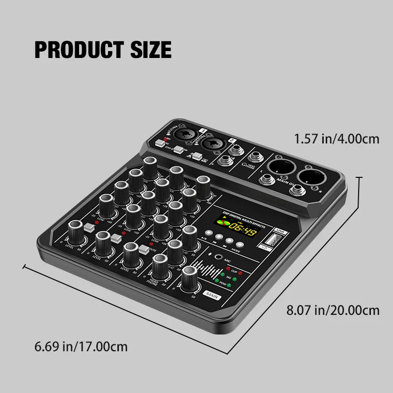 4-Channel Mixing Console Bluetooth Audio Mixer 48V Professional USB Computer Karaoke