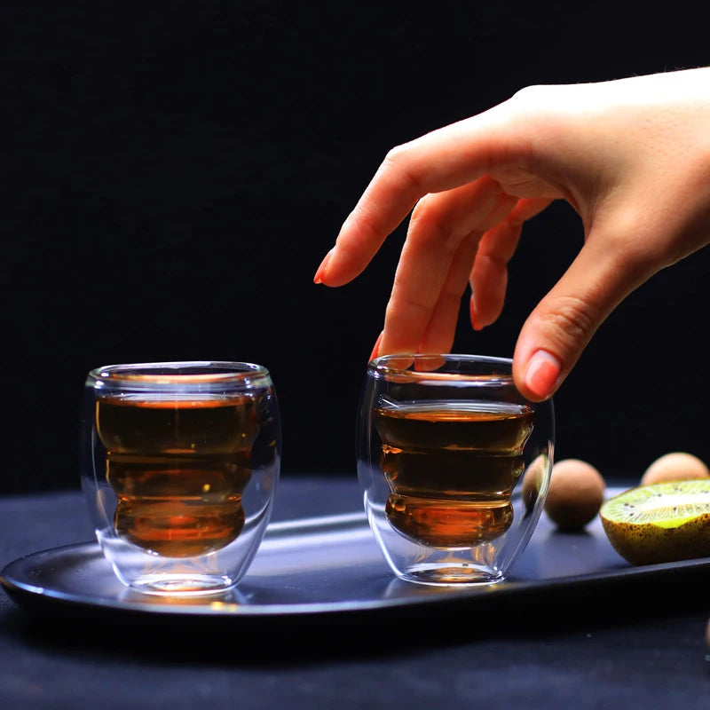 2/4/6pcs Screw Thread Espresso Cups Set Double Wall Glass Coffee Mugs Set 80ml Shot Glass Insulated Teacup Coffee Accessories