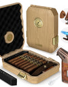 Travel Cigar Humidor with Cigar Lighter, Cedar Wood, V Cut Cutter, Portable Cigar Humidor with Humidifier & Hygrometer