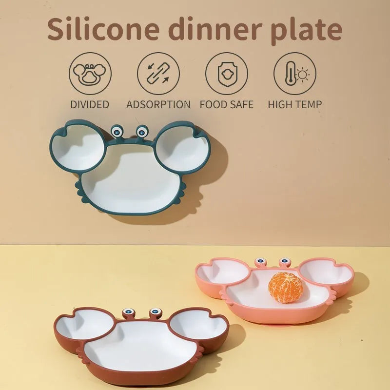 Baby Dish Baby Bowls Plates and Spoons Set Crab Kawaii Dishes Food Silicone Feeding Bowl Non-Slip Babies Tableware Kids Stuff