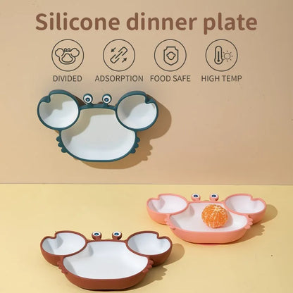 Baby Dish Baby Bowls Plates and Spoons Set Crab Kawaii Dishes Food Silicone Feeding Bowl Non-Slip Babies Tableware Kids Stuff