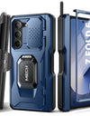 for Z Fold 6 Case with Ring Stand Built-in S Pen Holder & Glass Screen Protector with Slide Camera Cover Belt Clip Black