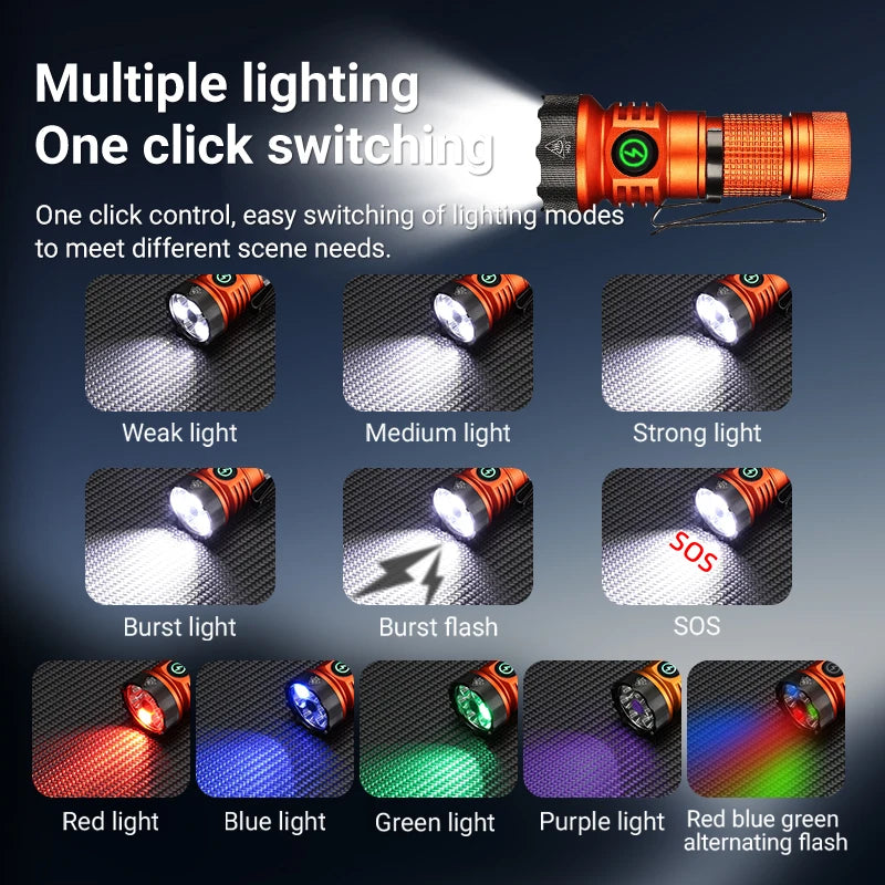 7 LED Rechargeable Multi Colour Mini Flashlight