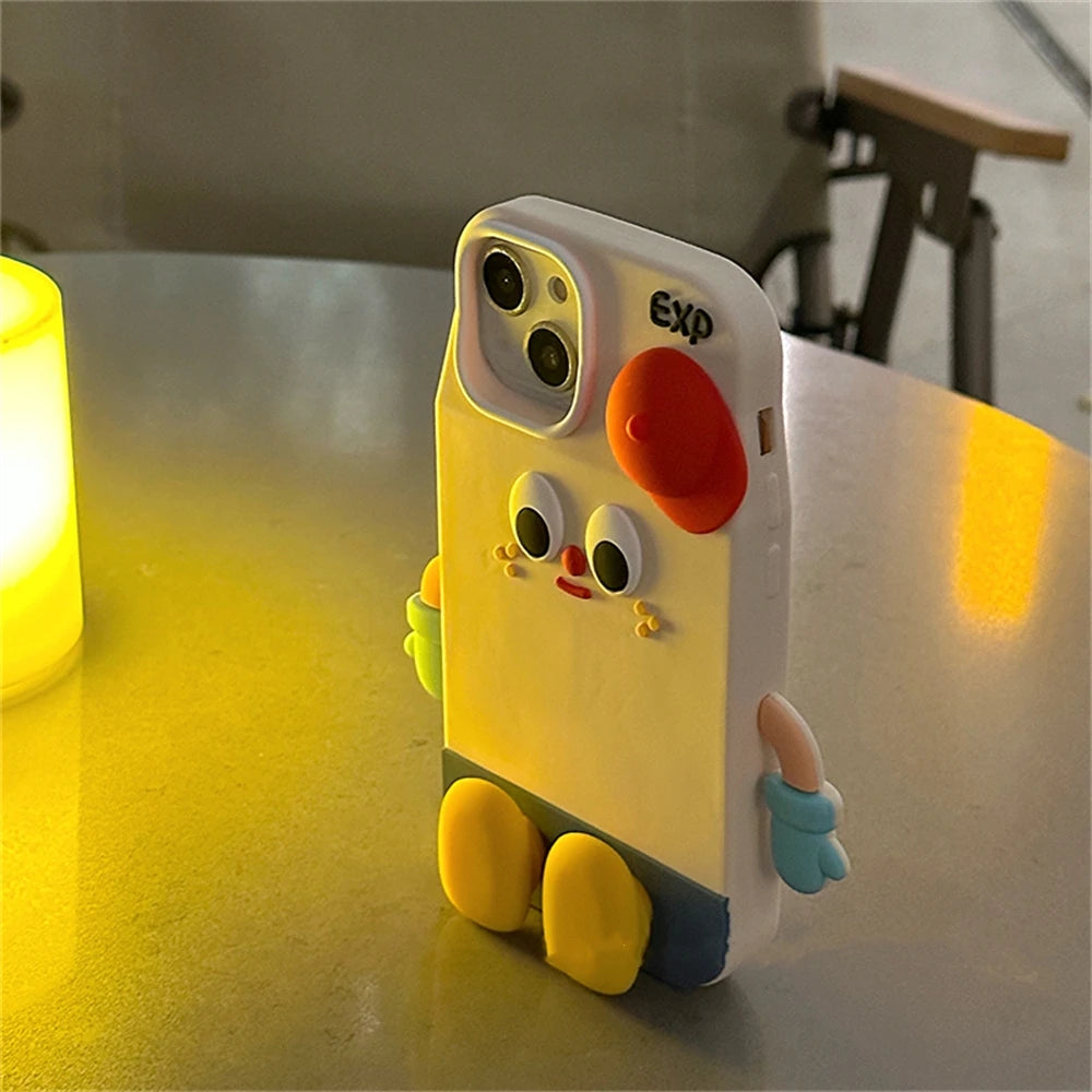 Cute Cartoon Standing Milk Box Red Hat Phone Case For iPhone 15 14 13 Pro Max Korea Lovely INS Lens Protected Soft Cover