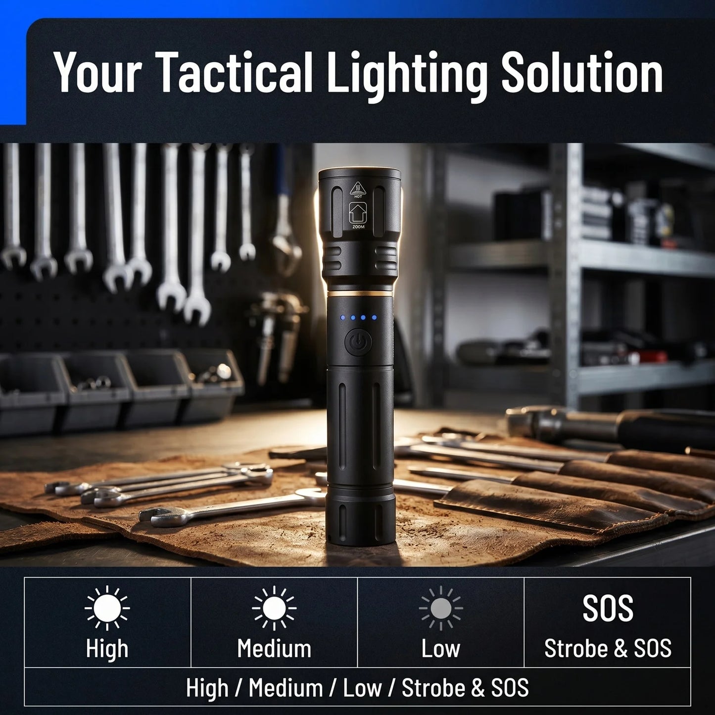 Zoom Blue Light Rechargeable LED Flashlight
