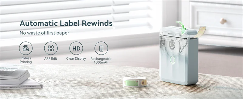 D110 Mini Thermal Label Printer, Bluetooth Portable Pocket Sticker Maker 12–15mm Inkless Label Printer for Home Organization