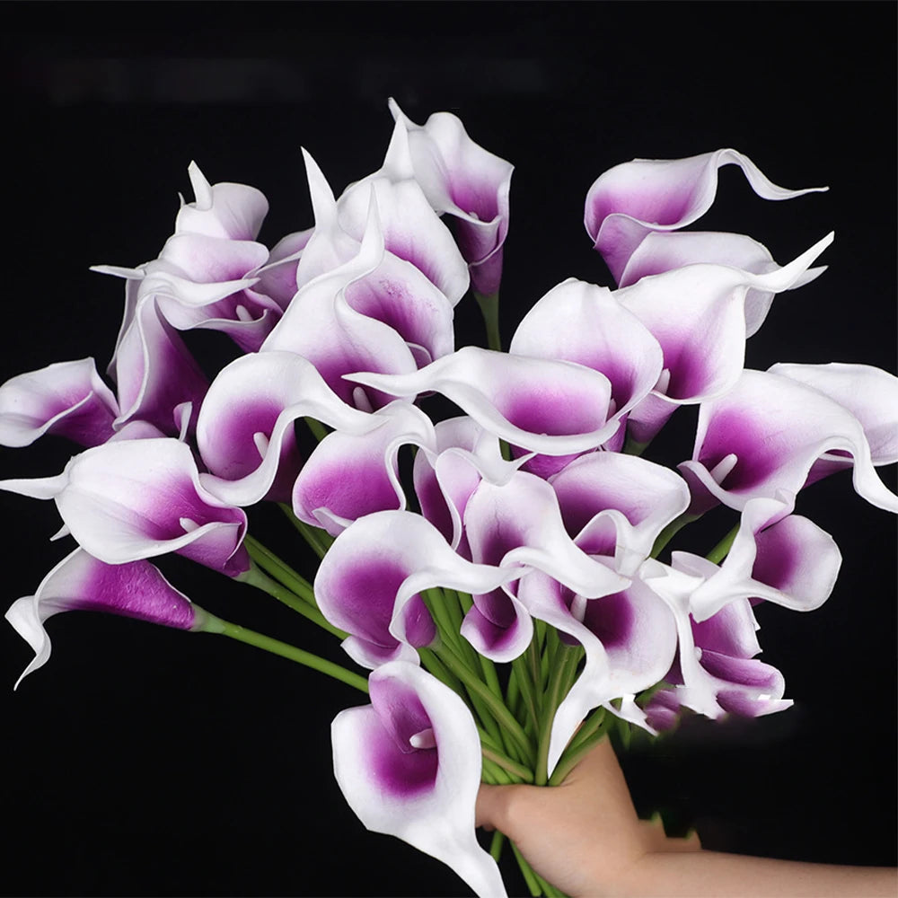 6PCS Calla Artificial Flowers for Decoration,Wedding Bridal Bouquet,for Home Room Office Table Decor, Purple Calla Fake Flower