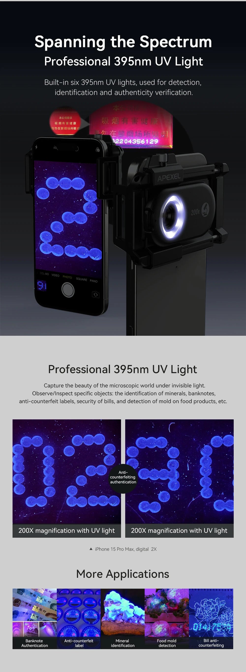 200X Smartphone Microscope Lens with LED Light