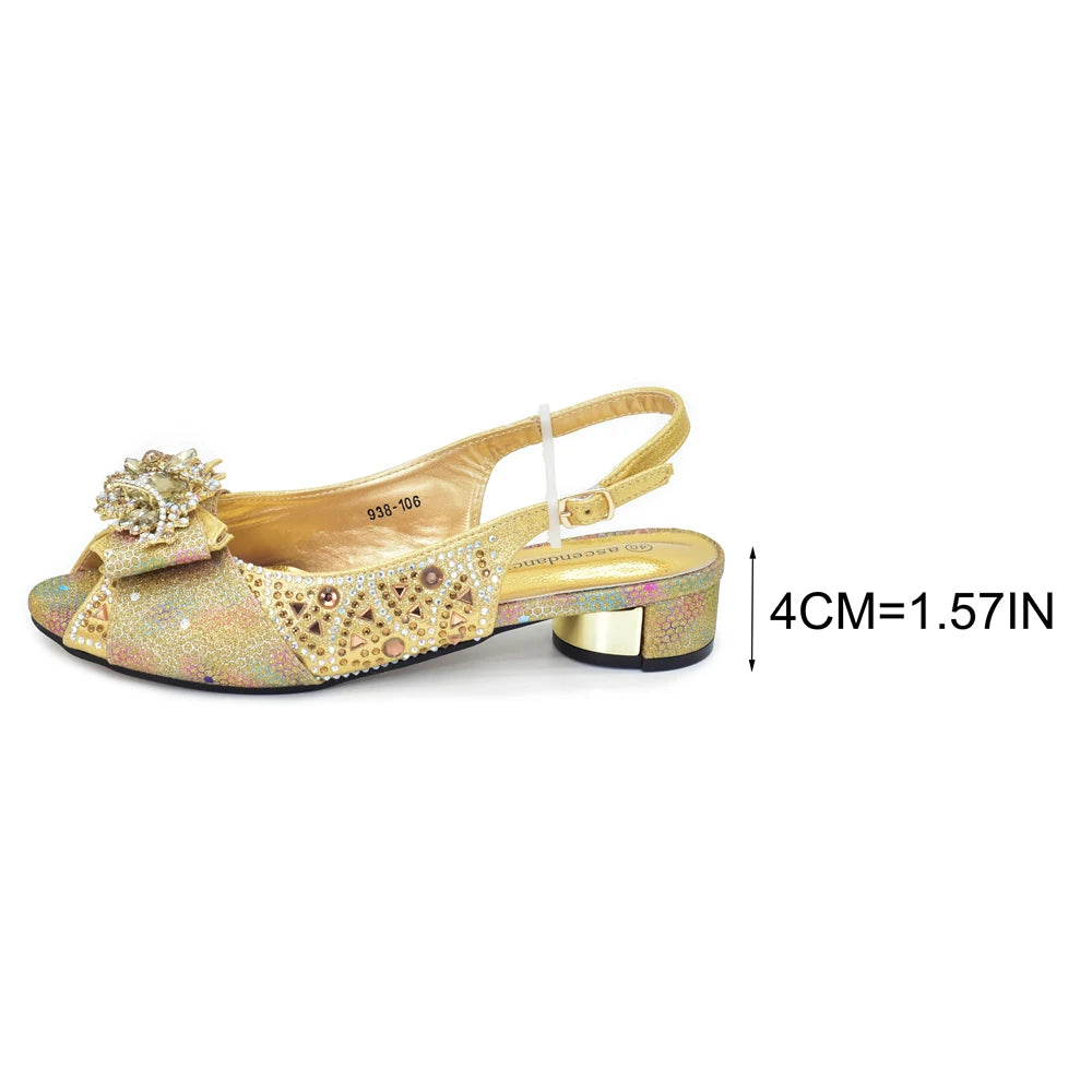 Rhinestone Shoes and Shoulder Bags Low-Heeled Shoes and The Same Style Envelope Bag Nigeria Shoes and Bag Set Italian