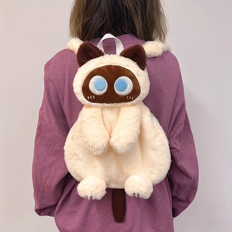 Kawaii Black Cat Plush Backpack Soft Shoulder Bag