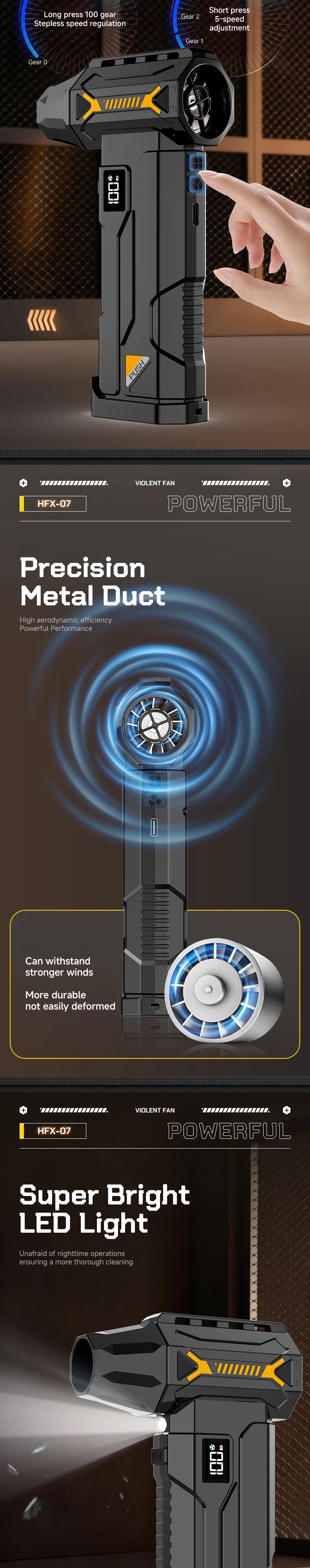 580000 RPM powerful turbo blower, cordless vacuum cleaner, electric snow blower, 380g blowing force, LED lighting, car cleaning